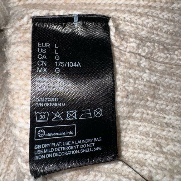H&M Solid Beige Long Sleeve tight knit Sweater Pearl collar Chunky wool blend L - Picture 7 of 10
